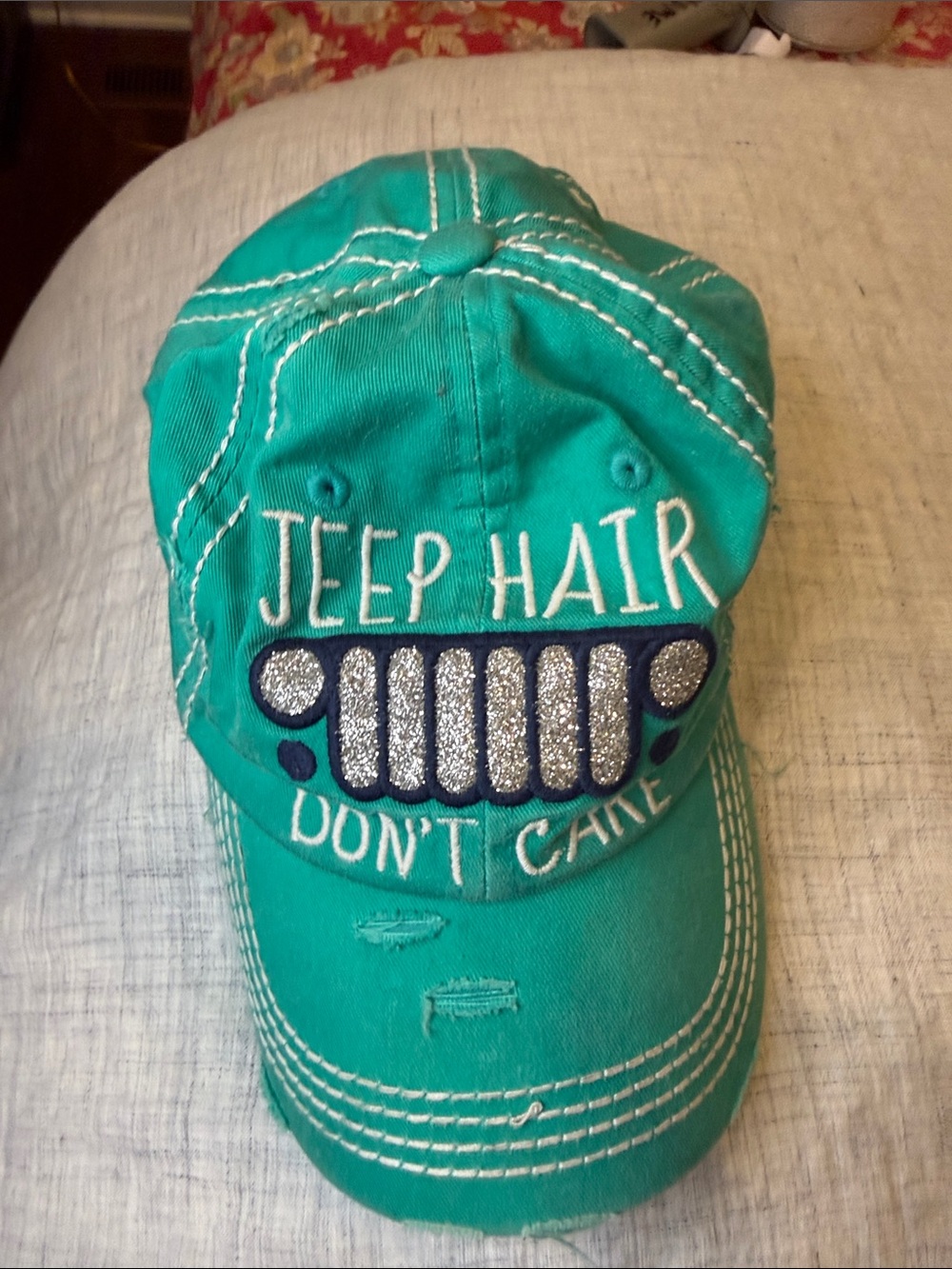 KBETHOS Teal Embroidered 'Jeep Hair' Glitter Grill Baseball Cap
